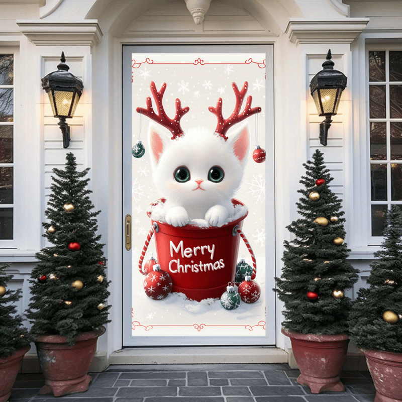 Outdoor Power House - 1pc2D flat, Christmas cat door banner,