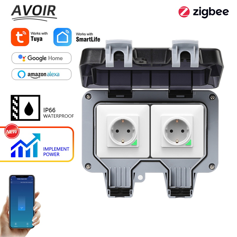 Outdoor Power Outlet Weatherproof - Avoir Tuya Zigbee Electrical Sockets IP66