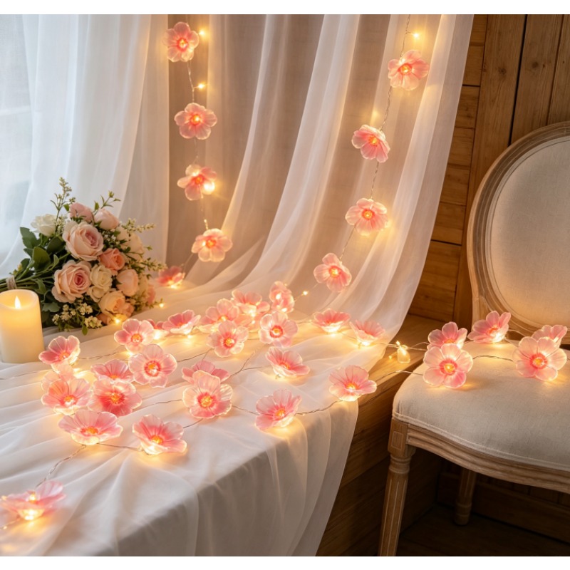 Outdoor Power For Wedding - Pink Cherry Blossom LED Fairy String